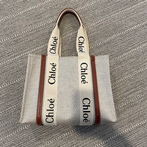 Preloved Chloe Medium Woody Tote Bag Brown and Tan